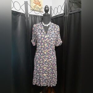 Banana Republic Dress Short Sleeve Multucolor Fliral Button Up Size M Summer